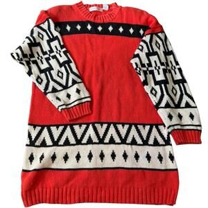 Vtg. Sportswear Systems Southwestern Knit Sweater Red Black White Ramie Cotton M